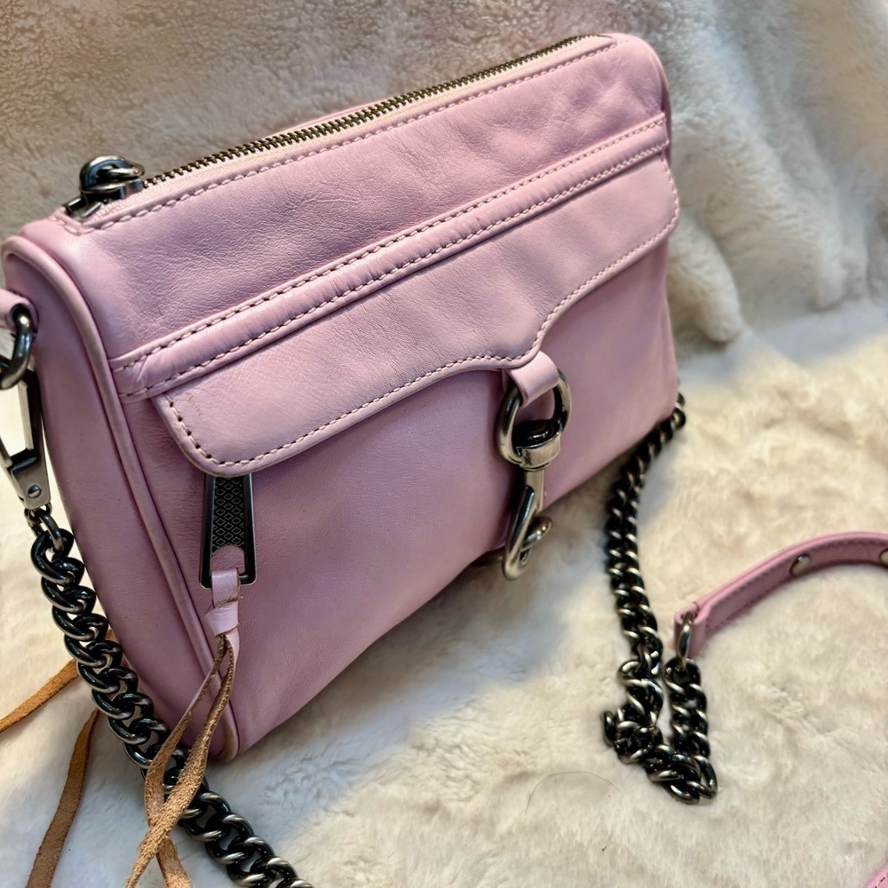 Rebecca Minkoff Leather Crossbody M.A.C Pink Nickel Hardware Tassel Zipper Pulls - Picture 3 of 16